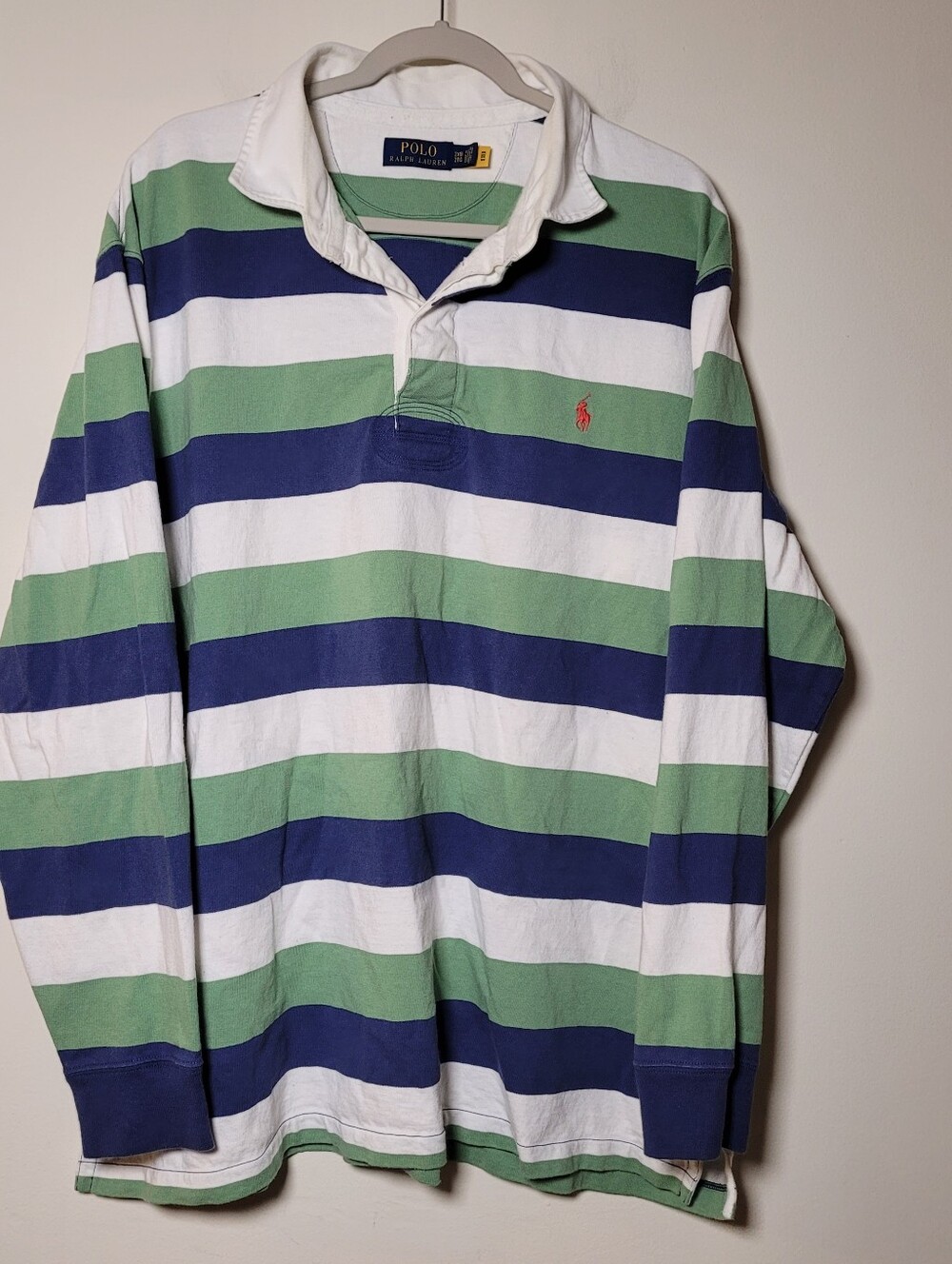 Polo Ralph Lauren Mens Striped Rugby Polo Shirt 2XB Long Sleeve Cotton Sport